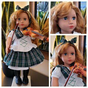 All New: Beautiful Cape Breton Tartan Fiddler, OOAK 18 Inch Doll with Fiddle/Bow